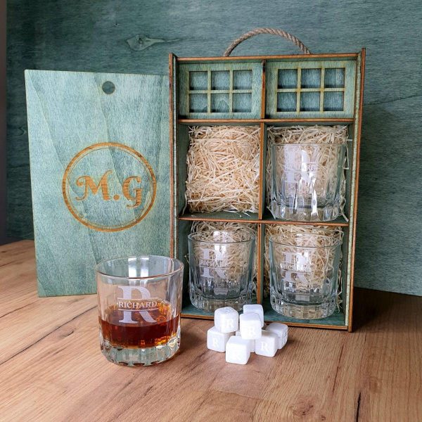 Personalizované Poháry na Whisky Set Valse - 4 Sklenice, Kameny
