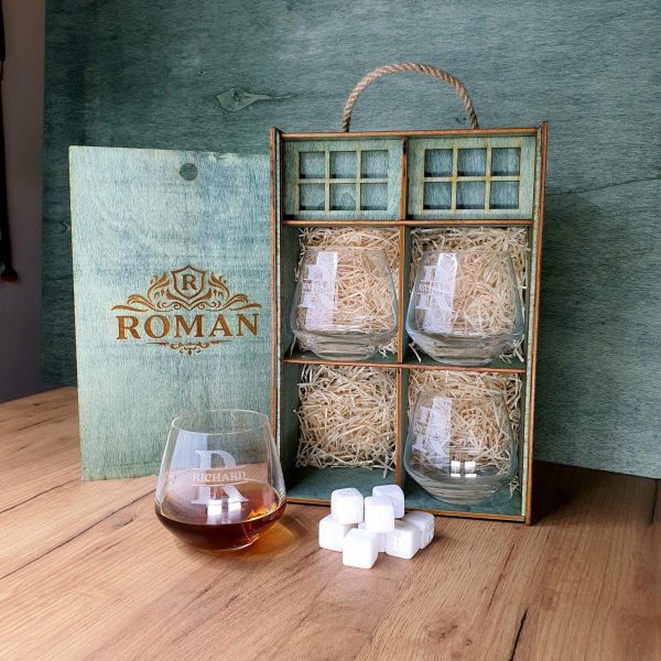 Personalizované Poháry na Whisky Set Specials - 4 Sklenice, Kameny